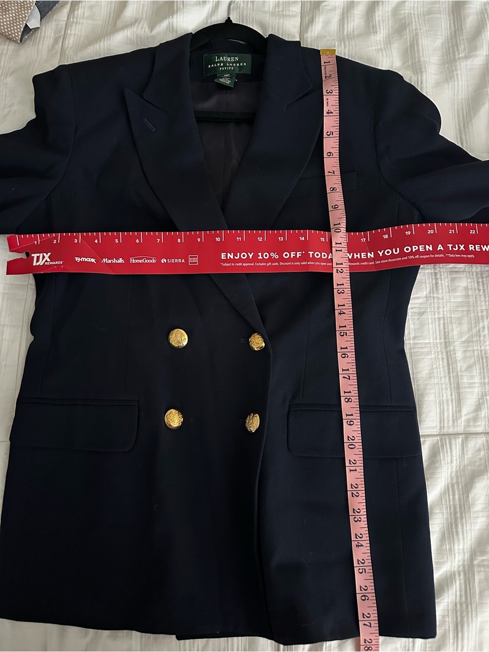 Vintage Ralph Lauren Petite 12P 100% Wool Navy Gold Crest Button Blazer made USA - Picture 7 of 8